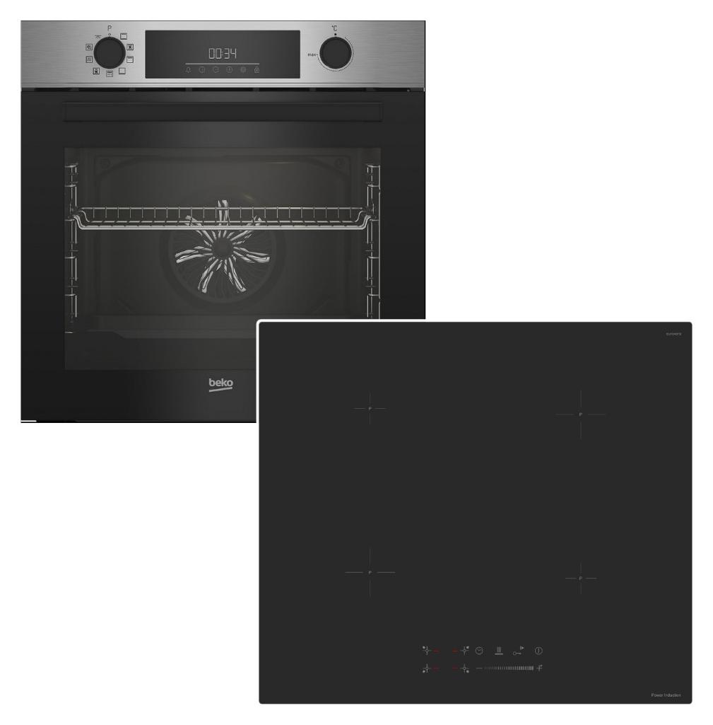 HERDSET BEKO Backofen Pyrolyse+ KEENBERK Induktionskochfeld Booster Touch-Slider MattBlack 60cm
