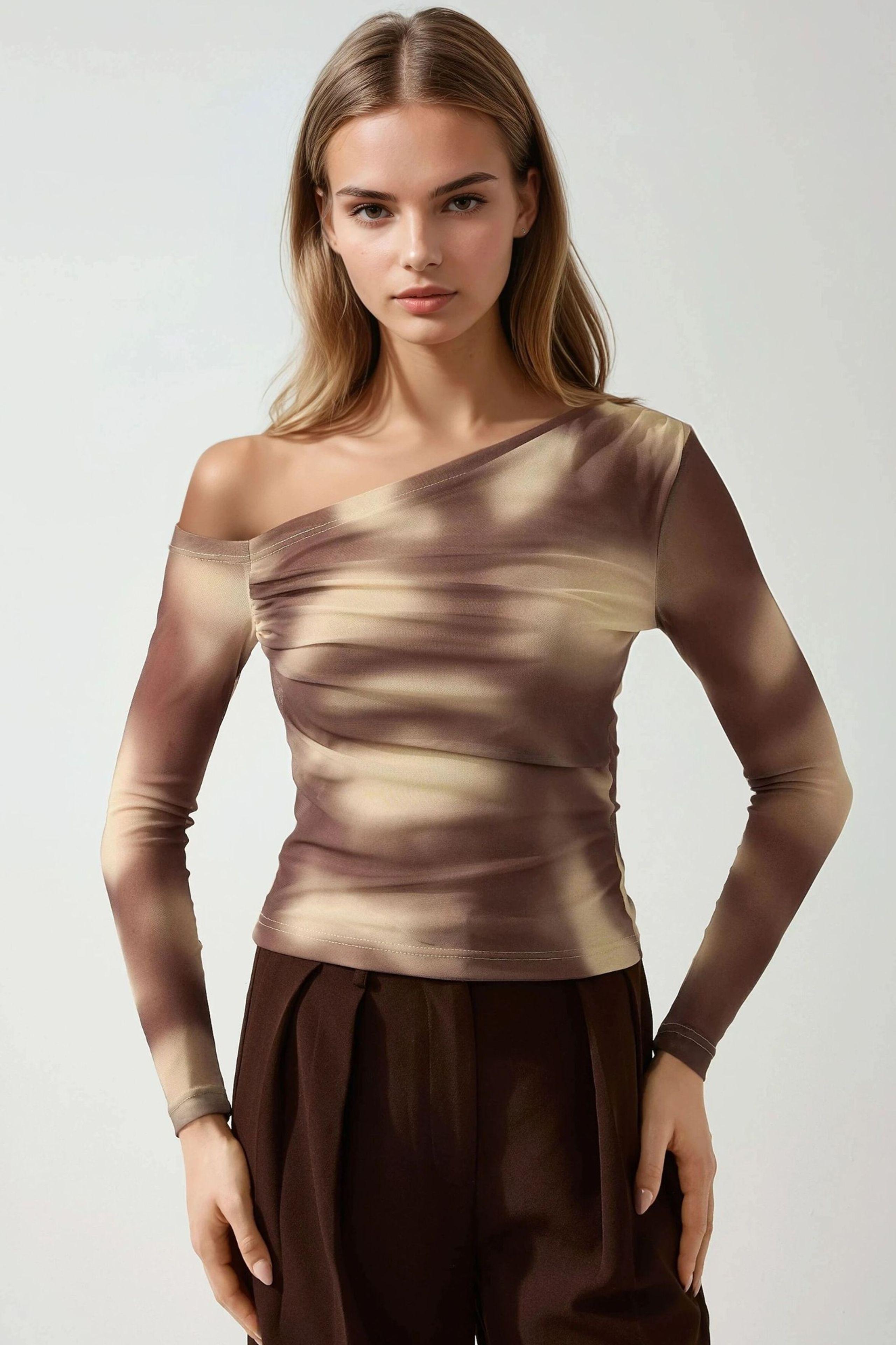Asymmetrische Kragen-Tüllbluse