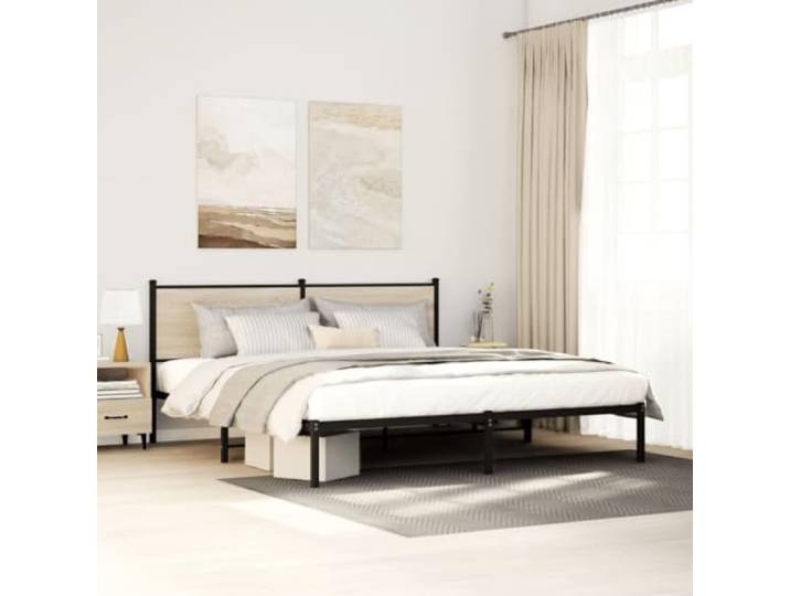 Robustes Metallbettgestell mit Lattenrost Schlafzimmer Stahlgestell 183x213 Metallbett ohne Matratze Sonoma-Eiche 183x213 cm stabiles Bettgestell mit Lattenrost Stauraum Bett Metall Rahmen fuer