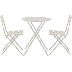 Oviala Business Runder klappbarer Gartentisch und 2 Klappstühle in Hellbeige