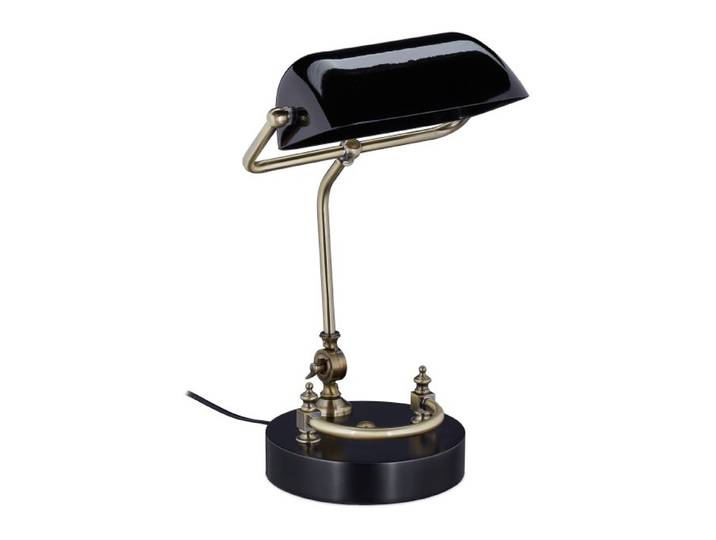 Relaxdays Schwarze Bankerlampe mit Glasschirm