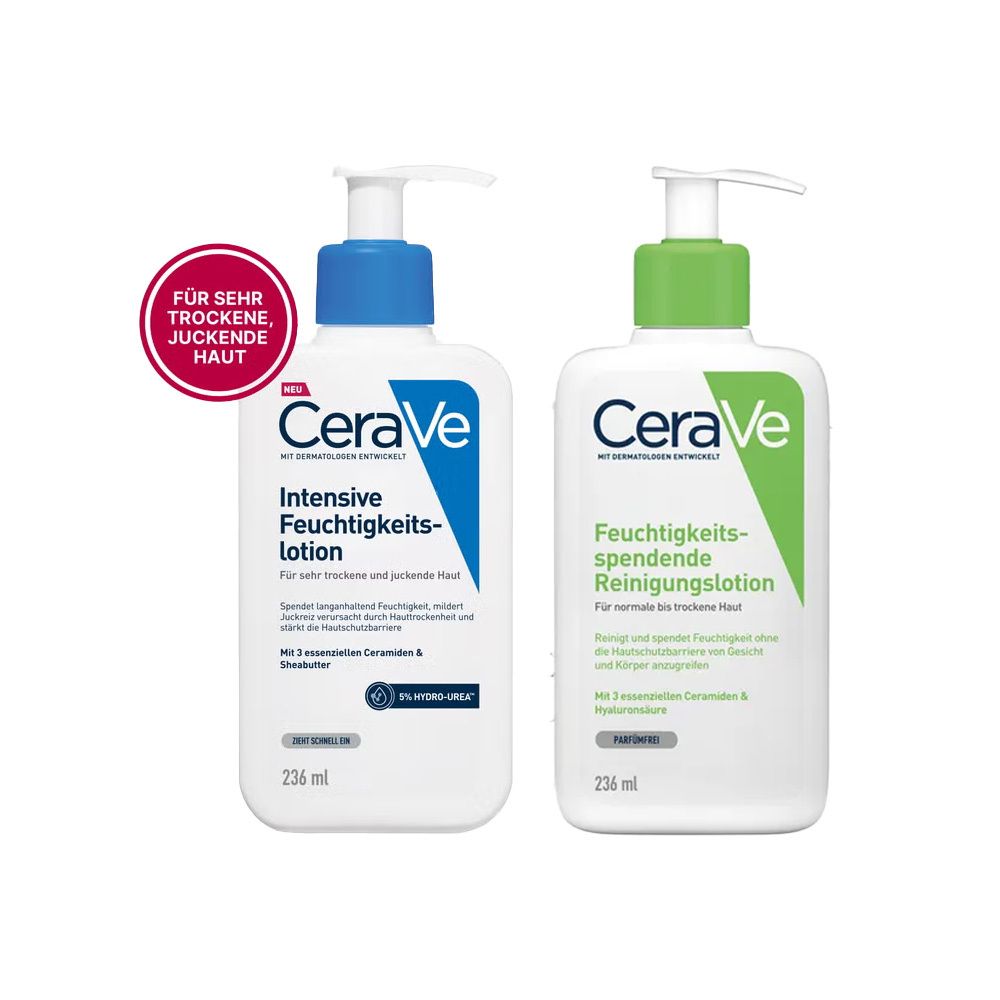 CeraVe Feuchtigkeitsspendende Reinigungslotion + Intensive Feuchtigkeitslotion Set 236+236 ml Lotion