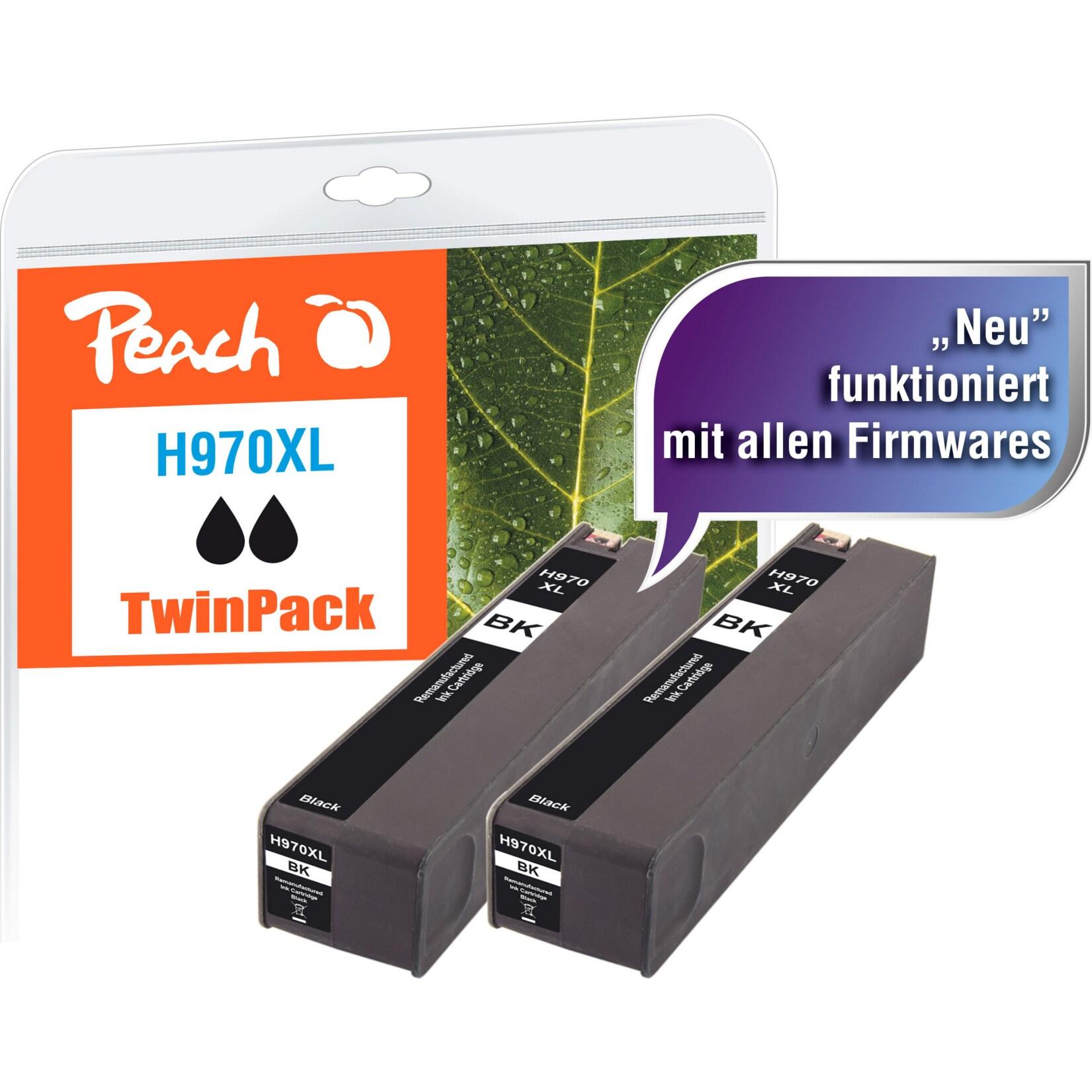 Peach HP 970 XLbk 2 Druckerpatrone XL 2*bk ersetzt HP No. 970XL bk*2, CN625A*2 für z.B. HP OfficeJet Pro X 450, HP OfficeJet Pro X 451 dn (wiederaufbereitet)
