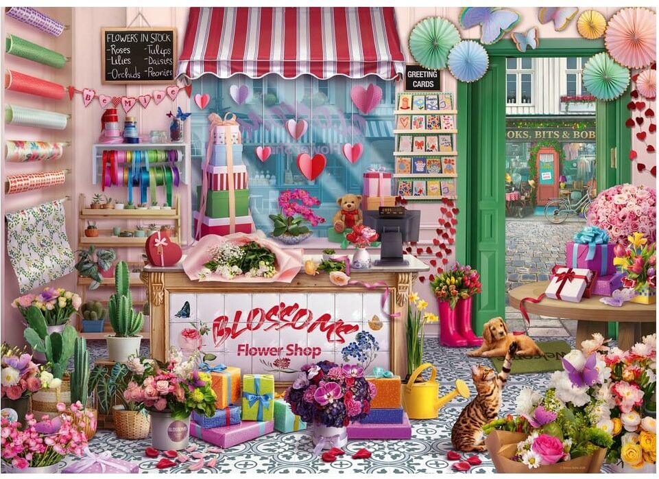 Ravensburger 1000 Piece Jigsaw Puzzle Blossoms Flower Shop Cobblestone Road Tetiana Bulba, 70 x 50 cm, 1000 Piece