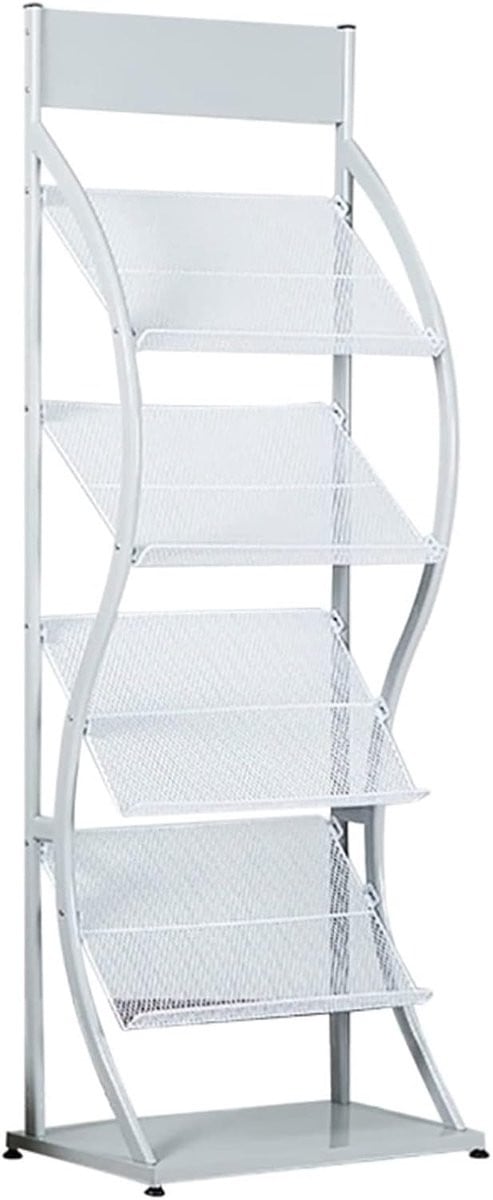 Opvouwbaar Folderrek Wit - Tijdschriftenstandaard met Stabiel Metalen Frame - Hoogte: 142 cm