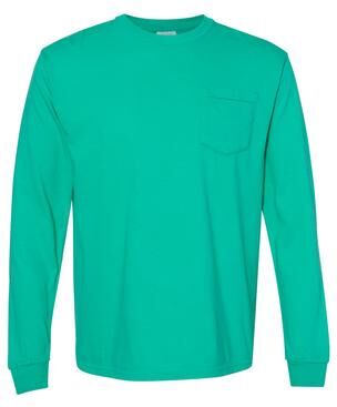 Comfort Colors C4410 Men's Garment-Dyed Heavyweight Long Sleeve Pocket T-Shirt in Island Green size 2XL   Cotton 4410, CC4410