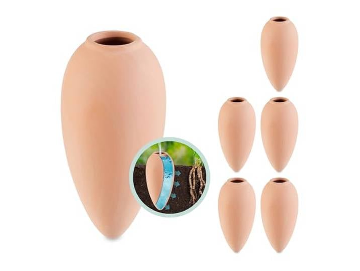 Relaxdays Cône d'arrosage Terre Cuite\, 6 pièces\, 170 ML\, pour Plantes d'intérieur et balconnières\, Terracotta