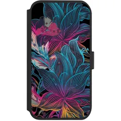 Nivocase Klapphülle für Apple iPhone 11 Handyhülle aus Kunst Leder NIVOflip schwarz Blumen Neon bunt (Apple iPhone 11), Smartphone Hülle, Mehrfarbig, Schwarz
