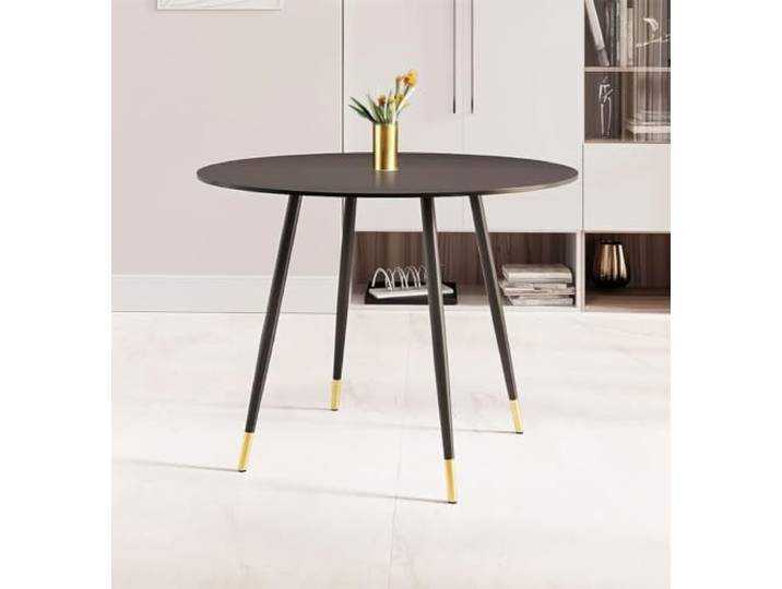 Hallowood Furniture Finley Schwarzer runder Esstisch, 100 cm, kleiner runder Tisch mit schwarzen Metallbeinen für Esszimmer, Frühstück, Kaffee, Küche, Heimbüro und Café
