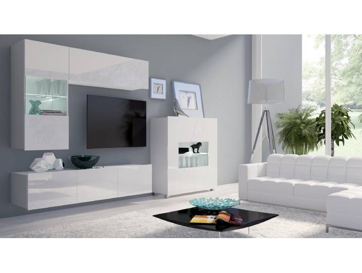 Designer Wohnwand Miro mit LED - Weiß-Weiß - Luxusbetten24