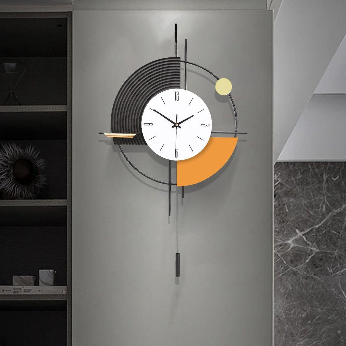 Omgoods Wandklok met Pendule - Stille Quartz Analoge Wandklok voor de Woonkamer