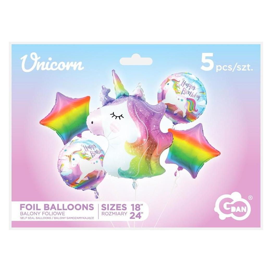 GoDan Folienballons - Set Einhorn, 5-tlg. (5x) (GODA2492)