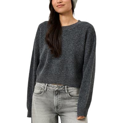 Strickpullover QS, Damen, Gr. XXL, grau (dunkelgrau melange), Rippstrick, Obermaterial: 80% Polyester, 20% Polyamid, meliert, loose fit kurz, Rundhals, Strickbund, Pullover Strickpullover, Rippstrick, Rundhalsausschnitt, verkürzte Form