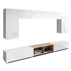 WOHNWAND Kossana 23 Modern Weiß/Goldene Eiche 300/43/154 cm TV Möbel