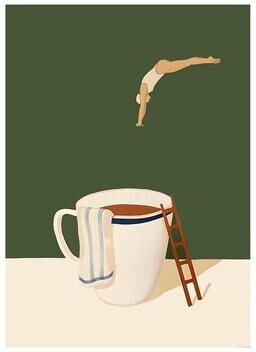 Uplifted Finds Surreal Coffee Diver Canvas Poster   Trendy Kitchen Gallery Wall Art 1 40 X 60 Cm Unframed