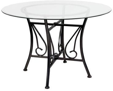 "45'' Round Glass Dining Table with Curl Accent Matte Metal Frame - 45""W x 45""D x 29""H - 45""W x 45""D x 29""H"