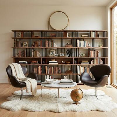 Davee Furniture "Extra-Wide Industrial Bookcase with Open Shelves — MDF and Steel Freestanding Storage Display (141.73"" W)"