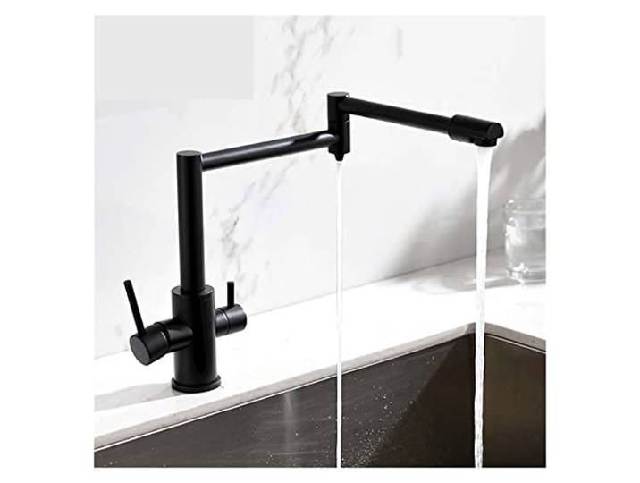 Drehbare Küchenarmatur, Mattschwarzer Küchen-Klapphahn mit reinem Wasser, kalt, heiß, Küche, modernes Trinkwasser, 3-Wege-gefilterter Wasserhahn-Mischer(Matte Balack High)