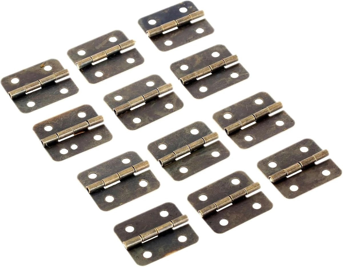 Mini Scharnieren Set van 12 stuks in bronskleur voor meubelreparatie en kastconnectoren met stille beweging