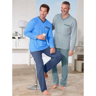 Schlafanzug KINGS CLUB, Herren, Gr. 52/54, bunt (mint, blau), 100% Baumwolle, Homewear-Sets Schlafanzug
