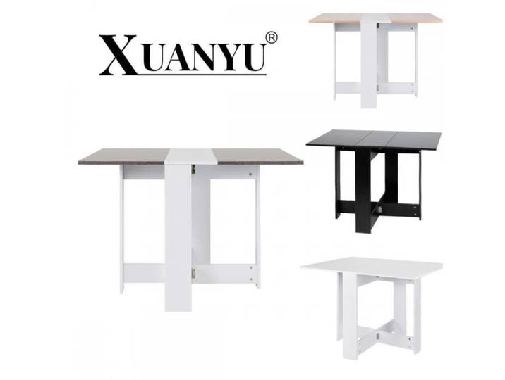 Table pliante - XUANYU - blanc+béton - Design contemporain - Facile à nettoyer - Peu encombrant