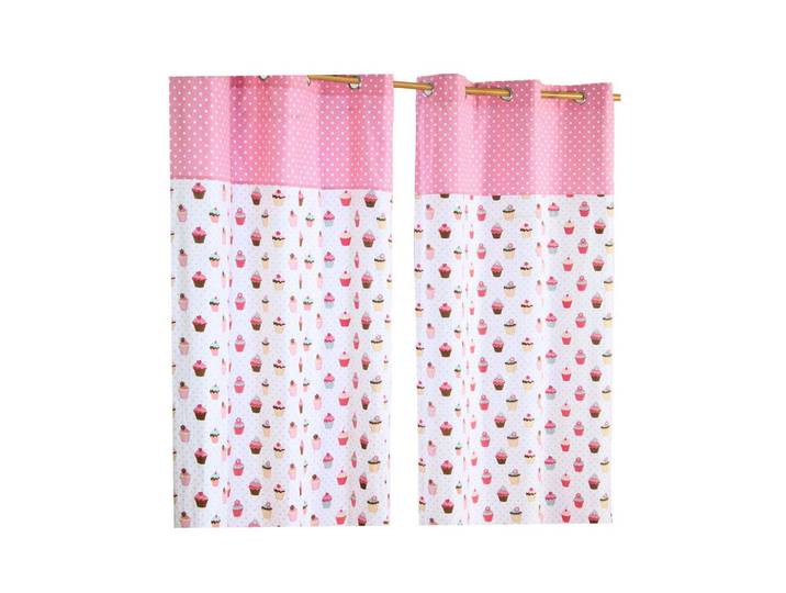 Homescapes Ösenvorhang Cupcakes blickdicht 2er-Set, 137/182 cm, Rosa, Essen/Getränk, 137x182 cm, Heimtextilien, Vorhänge, Fertigvorhänge, Ösenvorhänge