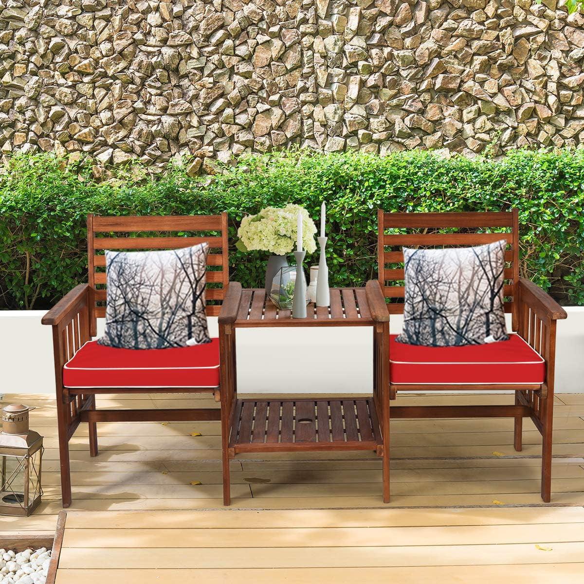 Sofa aus Akazienholz - 2-sitzige Bank - Gartenbank - Loungeset - Inklusive Tisch und Kissen