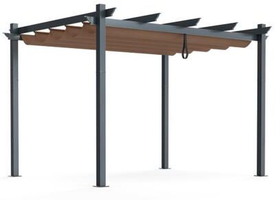 Costway 10 x 12 Feet Outdoor Aluminum Retractable Pergola Canopy Shelter Grape Trellis-Coffee