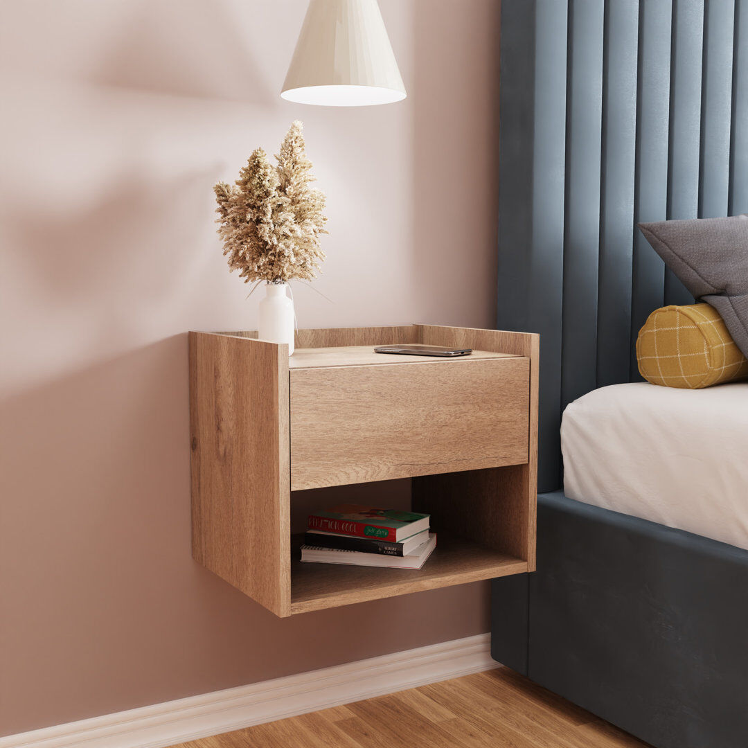 Zipcode Design Beare 43cm W Particle Board / Chipboard Bedside Table Oak 36cm H X 43cm W X 33cm D