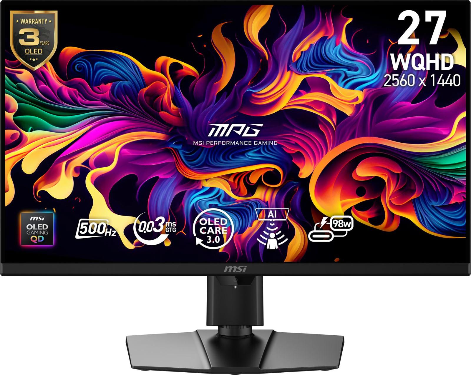 MSI MPG 271QRDE QD-OLED X50, 67,3 cm (26.5"), 2560 x 1440 Pixel, Wide Quad HD, QD-OLED, 1 ms, Schwarz
