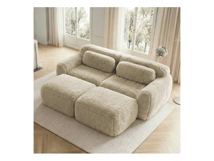 Sweiko Sofa Knochenlose Cloud Zweisitzer-Sofas, mit 2 Ottomans, Flauschplüsch-Stoff, Montagefrei, für Wohnzimmer