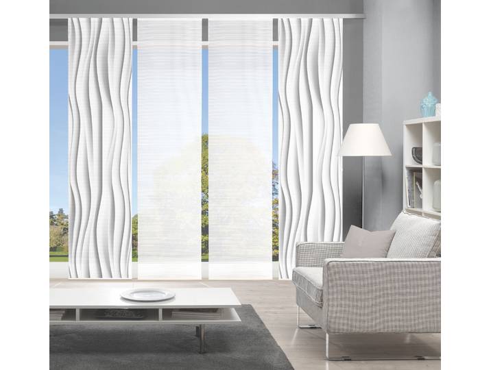 Schiebegardine VISION S WELLO 4er SET Gr. 1, grau, B:60cm H:260cm, Polyester, Gardinen, Schiebegardine, Bambus-Optik, Digital bedruckt