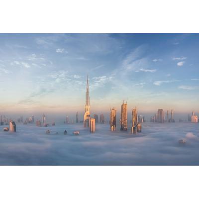 Fototapete PAPERMOON "Photo-Art KHALID JAMAL, IM NEBEL SINKEN", bunt, B:3,5m L:2,6m, Vlies, Tapeten