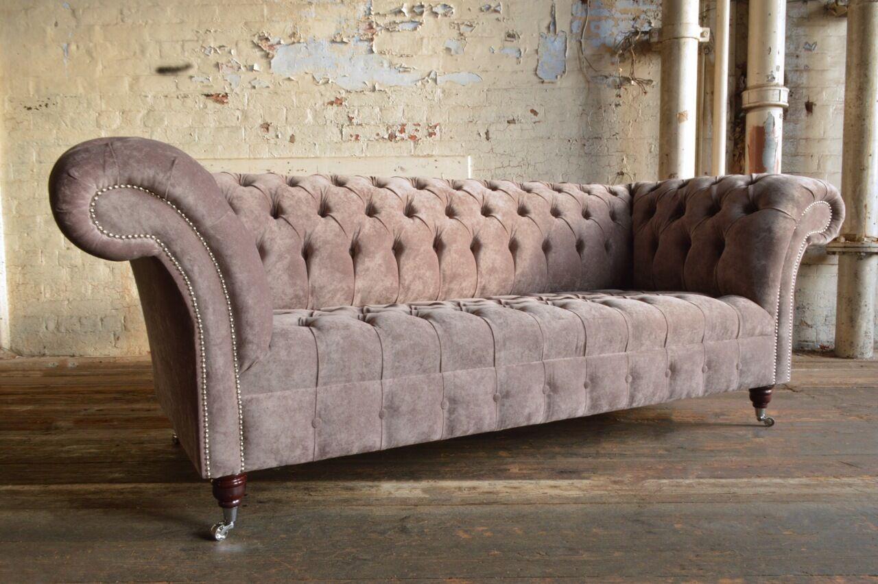 Chesterfield Klassische Leder Couch Sofa Sitz Polster Stoffsofas Grau