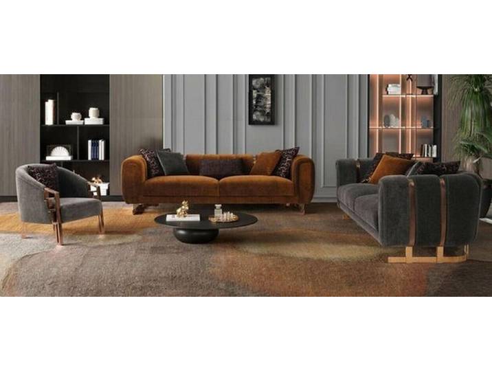 Xlmoebel Polstergarnitur Grau Polstergarnitur mit hochwertiger Verarbeitung und modernem Design, (Polstergarnitur, 3-tlg., Nur Sofa 3 Sitzer + Sessel ohne Couchtisch), Hergestellt in Europa