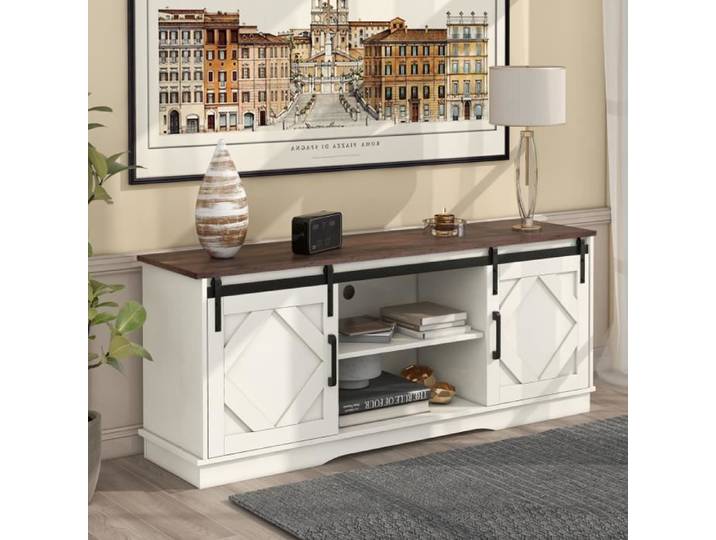 Buffet - MODERNLUXE - 150x40x60cm - 2 portes coulissantes - étagères réglables - style industriel - blanc