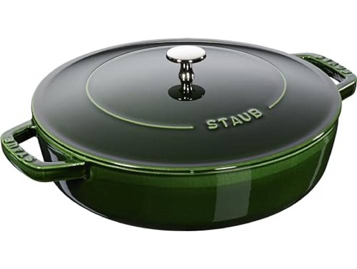STAUB Schmorpfanne, Chistera Bräter, 28 cm, 3,7 L, Induktionsgeeignet, Aroma-Regen, Made in France, Basilikum-Grün
