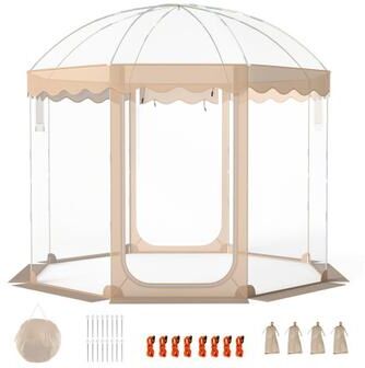 Costway Pop Up Bubble Tent 10x10 FT for 8-10 People Weatherproof Pod with 540° Panoramic Clear PVC