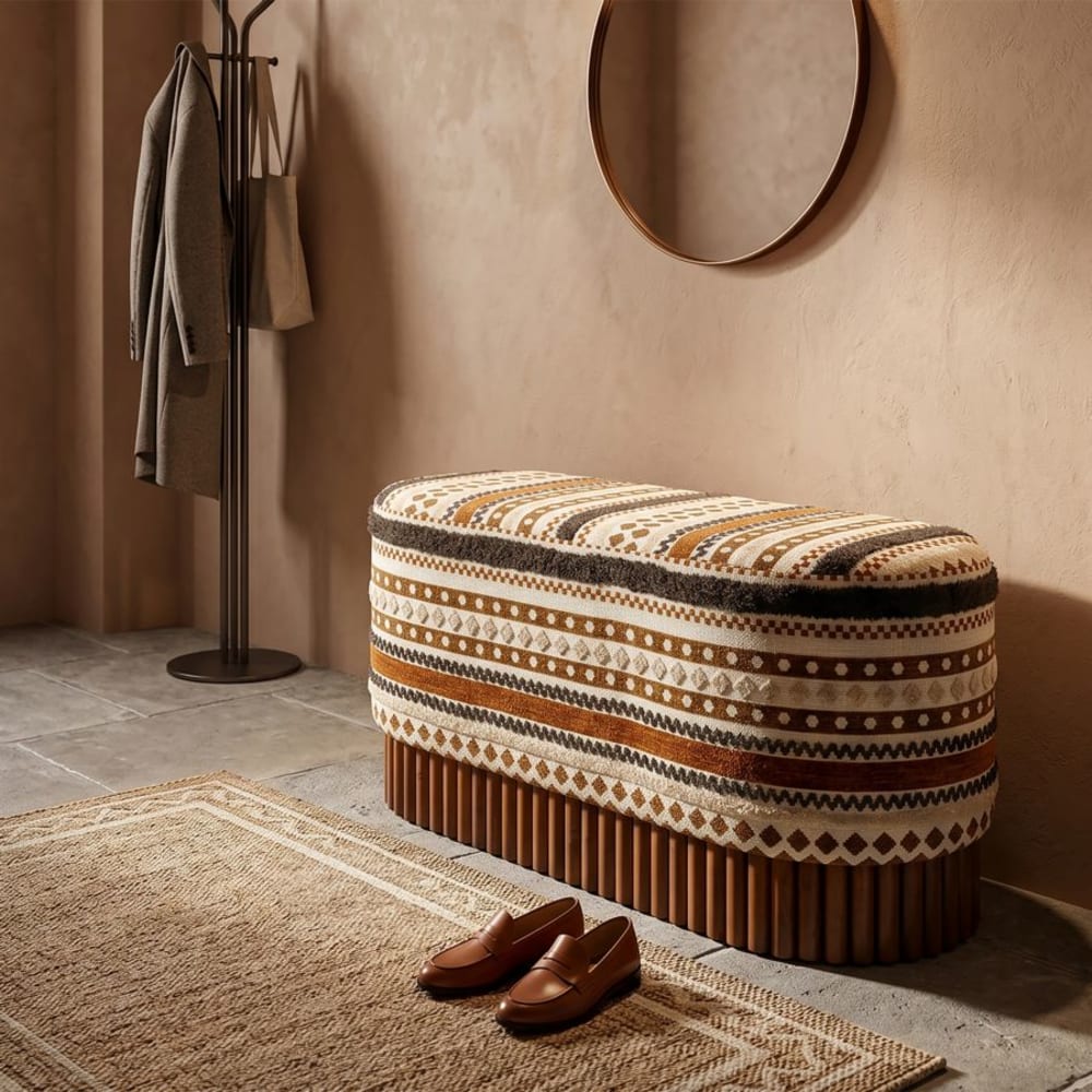 Mauro Ferretti Banc ovale ethnique multicolore 82x40x40 cm Multicolore 40x40x82cm