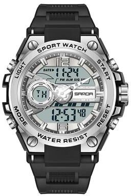 Everyday Crate SANDA 6092 Waterproof Sports Watch Dual Time Luminous Analog Digital Military Watch black Silver