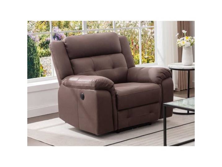 Fauteuil relax électrique en microfibre aspect cuir vieilli marron ORTIANO