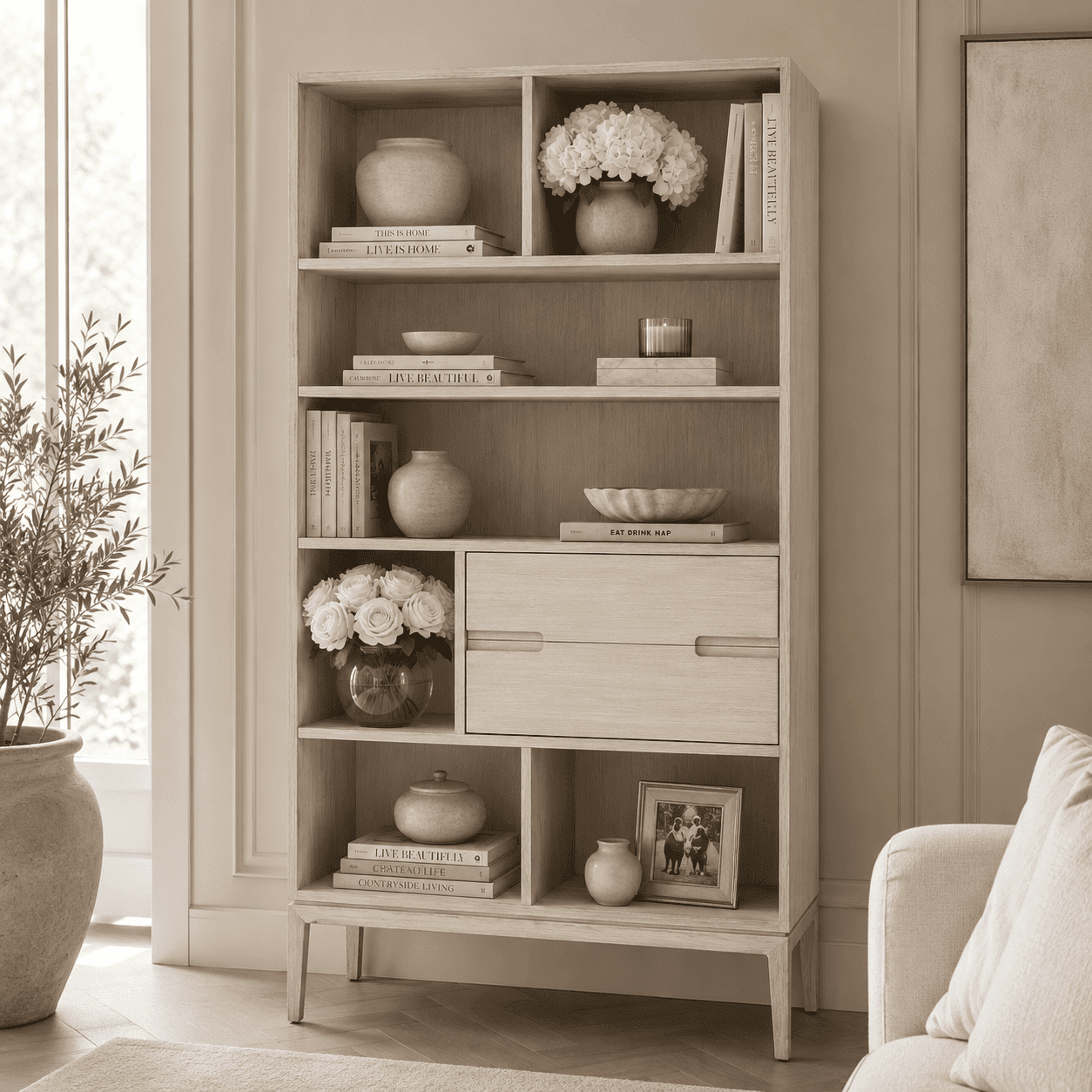 Ellen Whitewash Shelving Unit
