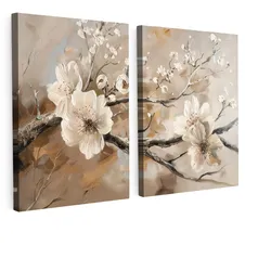 LEINWANDBILD 2er Set Blüte - Beige - Abstrakt - Blumen 180x120 cm