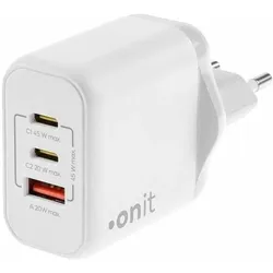 2x Onit USB-Wandladegerät Triple 2C1A 45 W GaN Weiss (45 W, 3 Ports), USB Ladegerät, Weiss