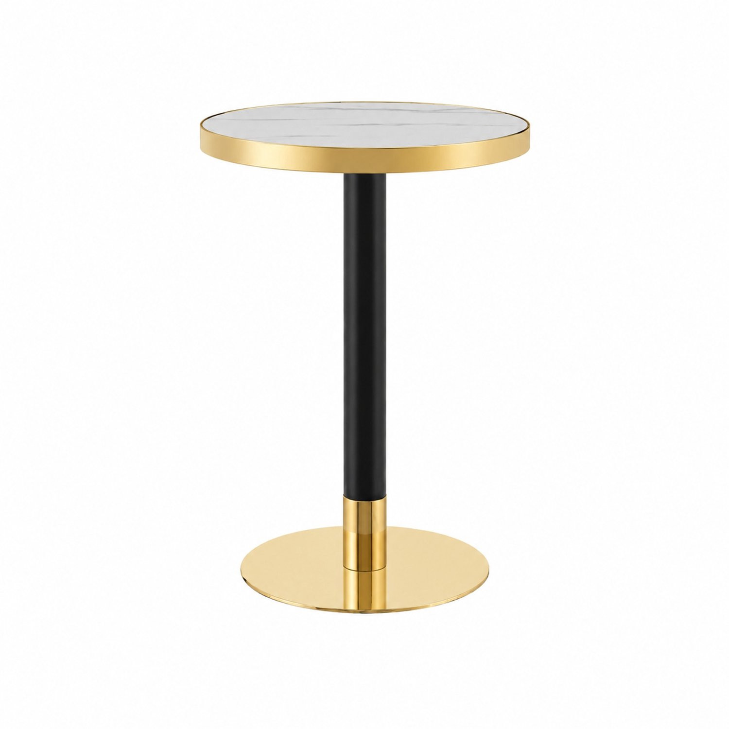 CHICFURN Bijzettafel - Rond - Marmerlook - Wit - Met metalen onderstel