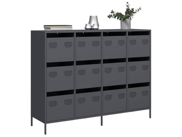 RJPLMFV Anrichte, Anthrazit, 135 x 39 x 103,5 cm, kaltgewalzter Stahl Aufbewahrungsschrank mit Schubladen, robuste Platte, leicht zu reinigen, Wandbefestigung inklusive