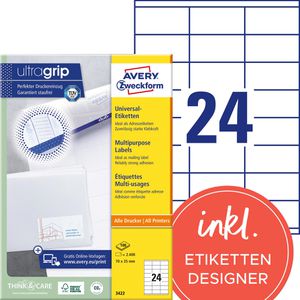 Zweckform 3422 Avery Etiketten weiß 70 x 35mm, 2400 Stück