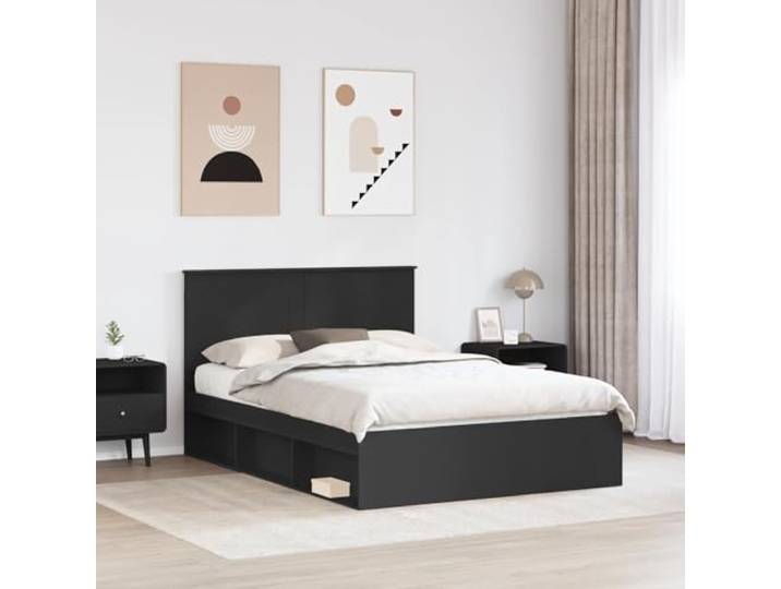 KTHLBRH Bettgestell, schwarz, 160 x 200 cm, Kiefer massiv Mit Kopfteil, aus technischem Holz, leicht zu reinigen, modernes Design