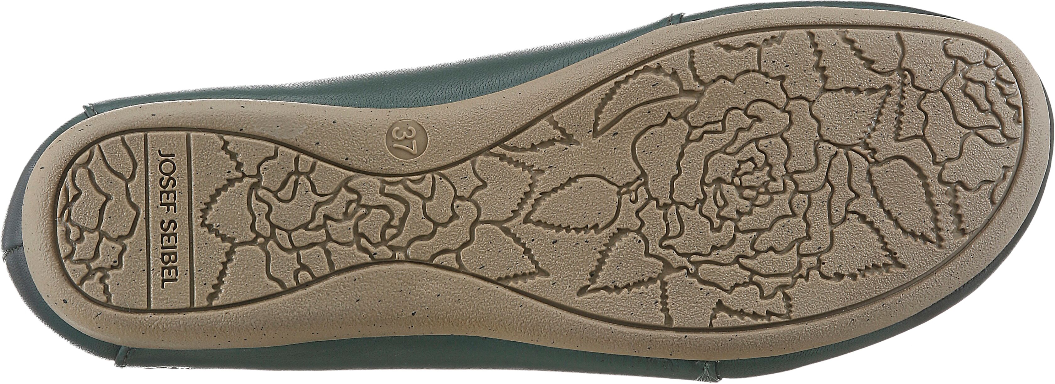 Riemchenballerina JOSEF SEIBEL "Fiona 04", Damen, Gr. 43, grün (petrol), Leder, Schuhe Riemchenballerina, Slipper, Komfortschuh mit raffiniertem Gummizug, Weite G (=weit) petrol 43