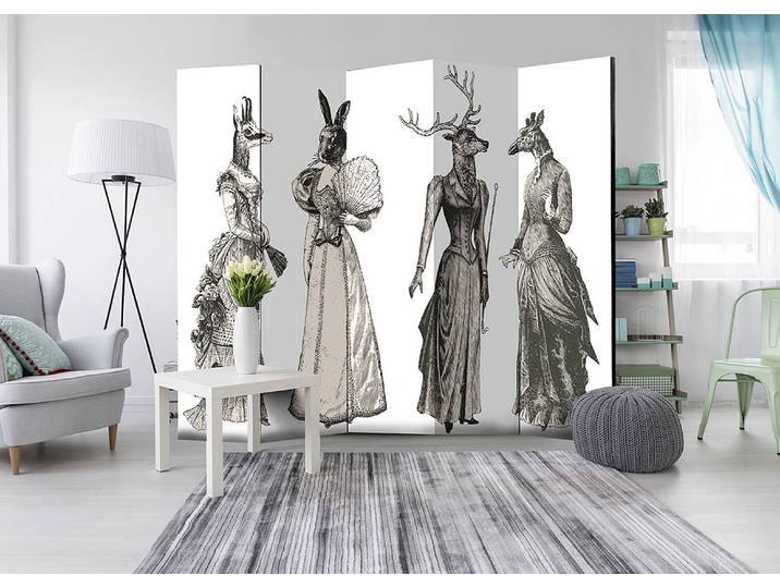 Paravent Chic Zoo Akustik Vlies auf Massivholz Schwarz/Weiß 225 x 172cm